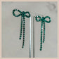 Diamante Bow Earrings - Teal