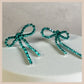 Diamante Bow Earrings - Teal