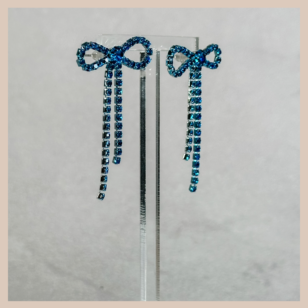 Diamante Bow Earrings - Bright Blue