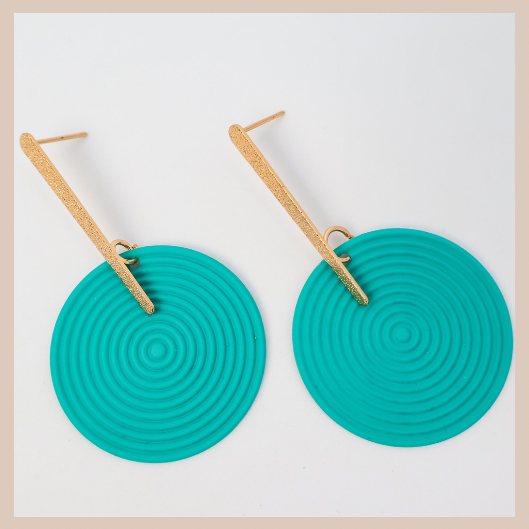 Circular Turquoise & Glittery Gold Earrings