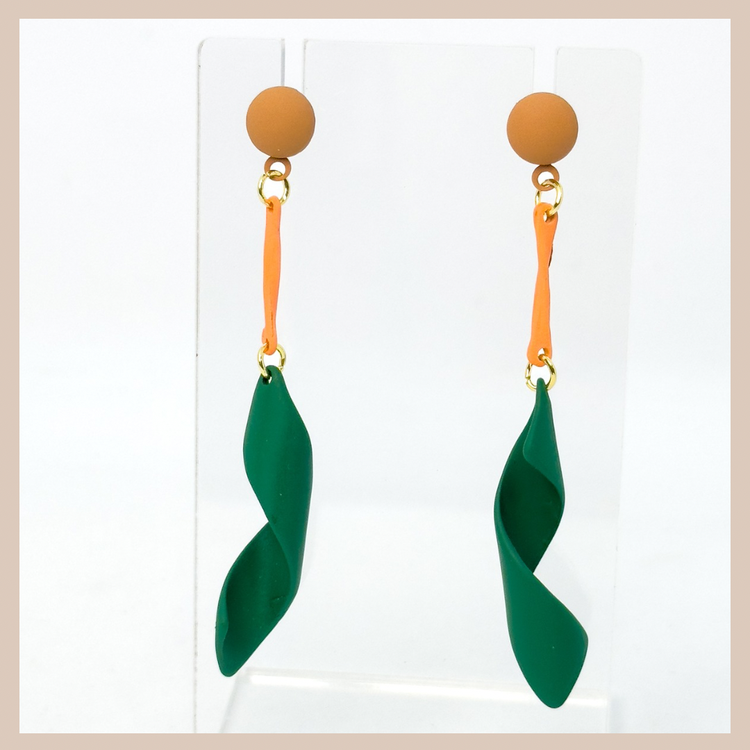 Dark Green & Peach Swirl Earrings