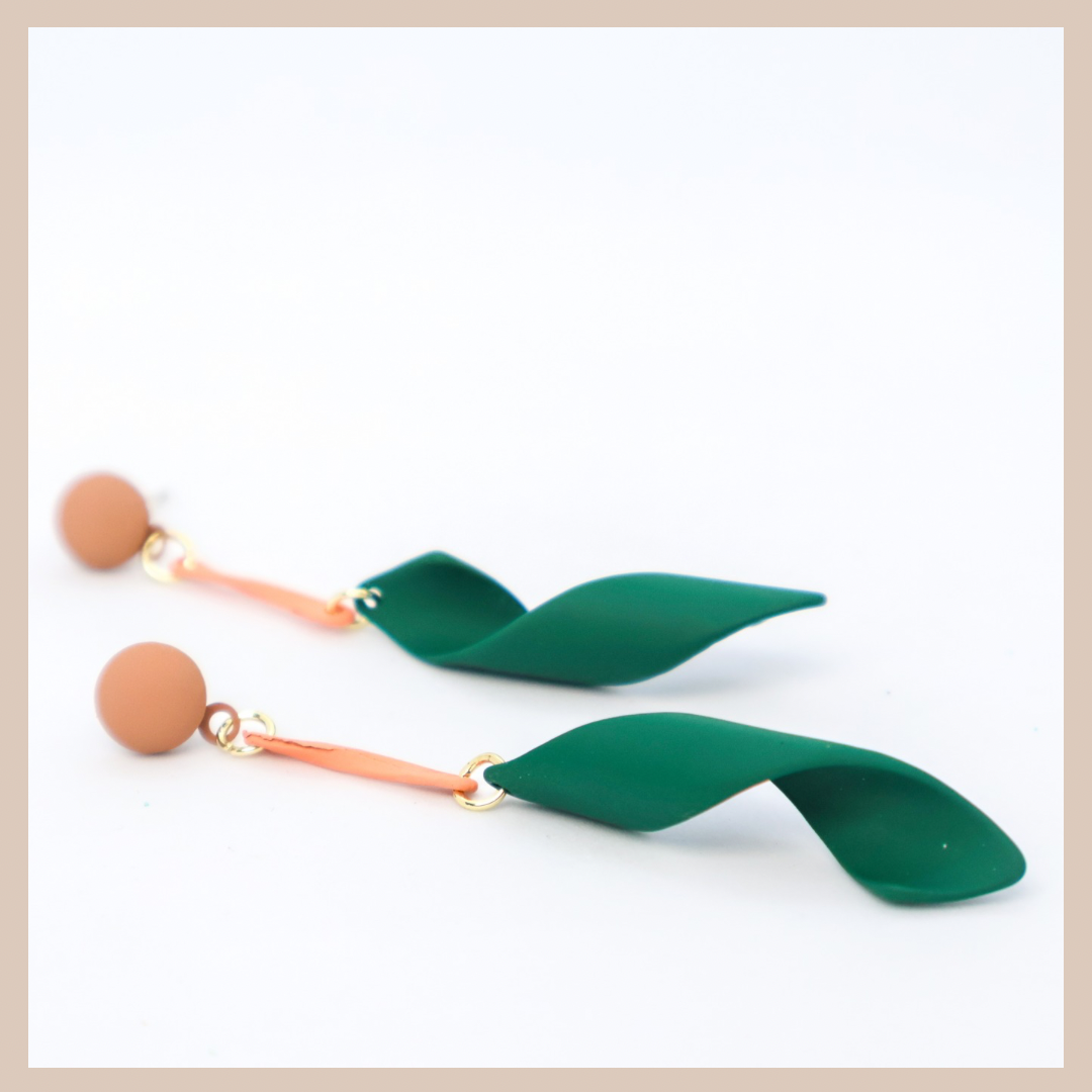 Dark Green & Peach Swirl Earrings