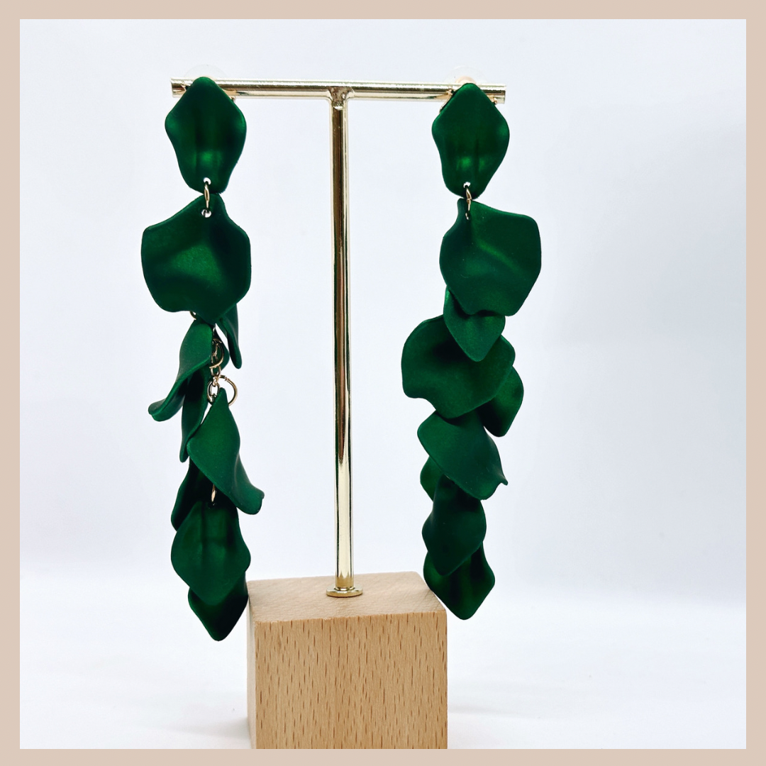 Acrylic Petal Tassel Drop Earrings - Emerald Shimmer