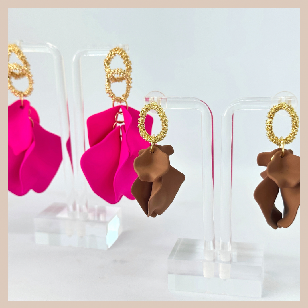 Acrylic Petal Small Cluster Drop Earrings - Caffe Matte & Gold