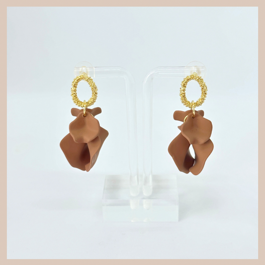 Acrylic Petal Small Cluster Drop Earrings - Caffe Matte & Gold