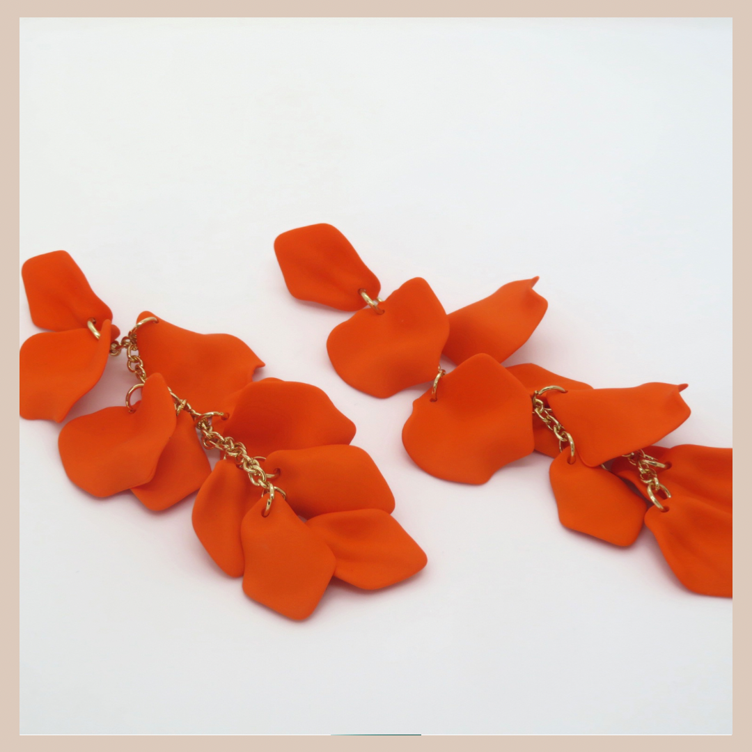 Acrylic Petal Tassel Drop Earrings - Orange