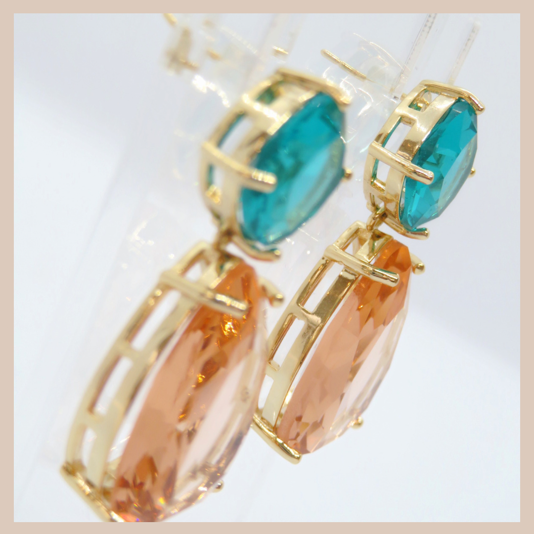 Premium Water Drop Medium Earrings - Blush & Sea Green