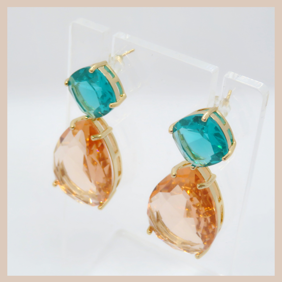 Premium Water Drop Medium Earrings - Blush & Sea Green