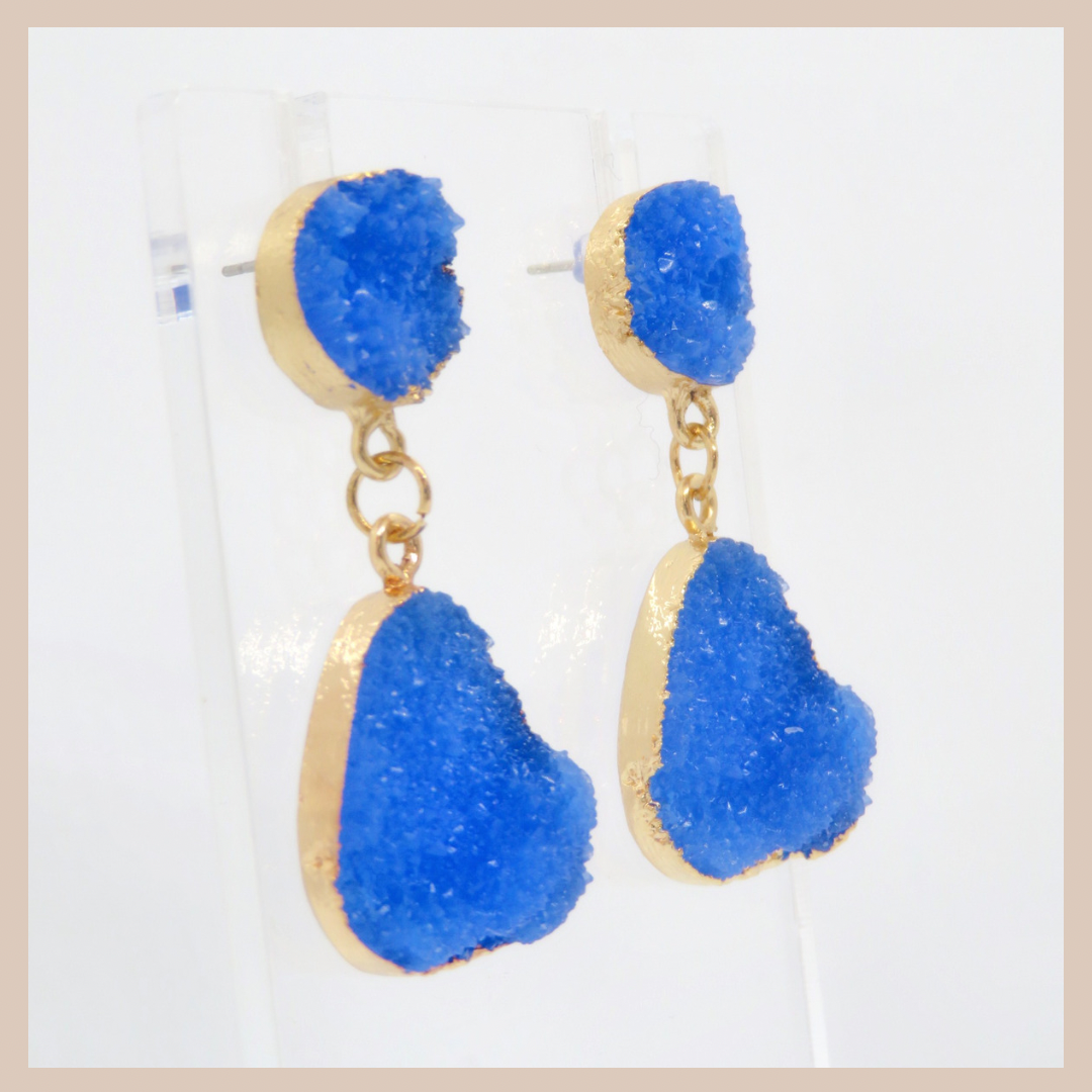 Natural Stone Effect Water Drop Small Earrings - Cobalt Blue