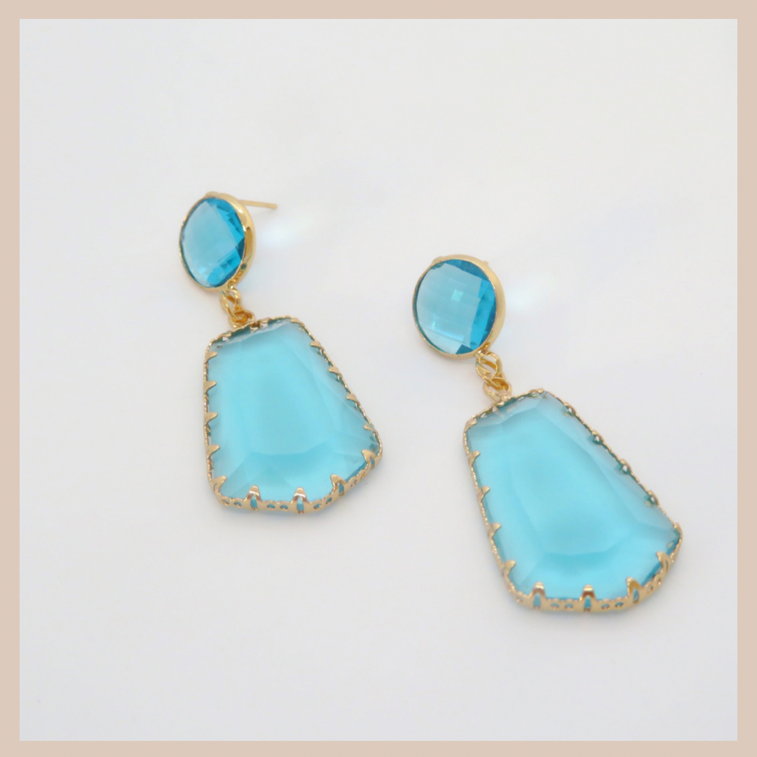 Acrylic Triangular Drop Earrings - Turquoise