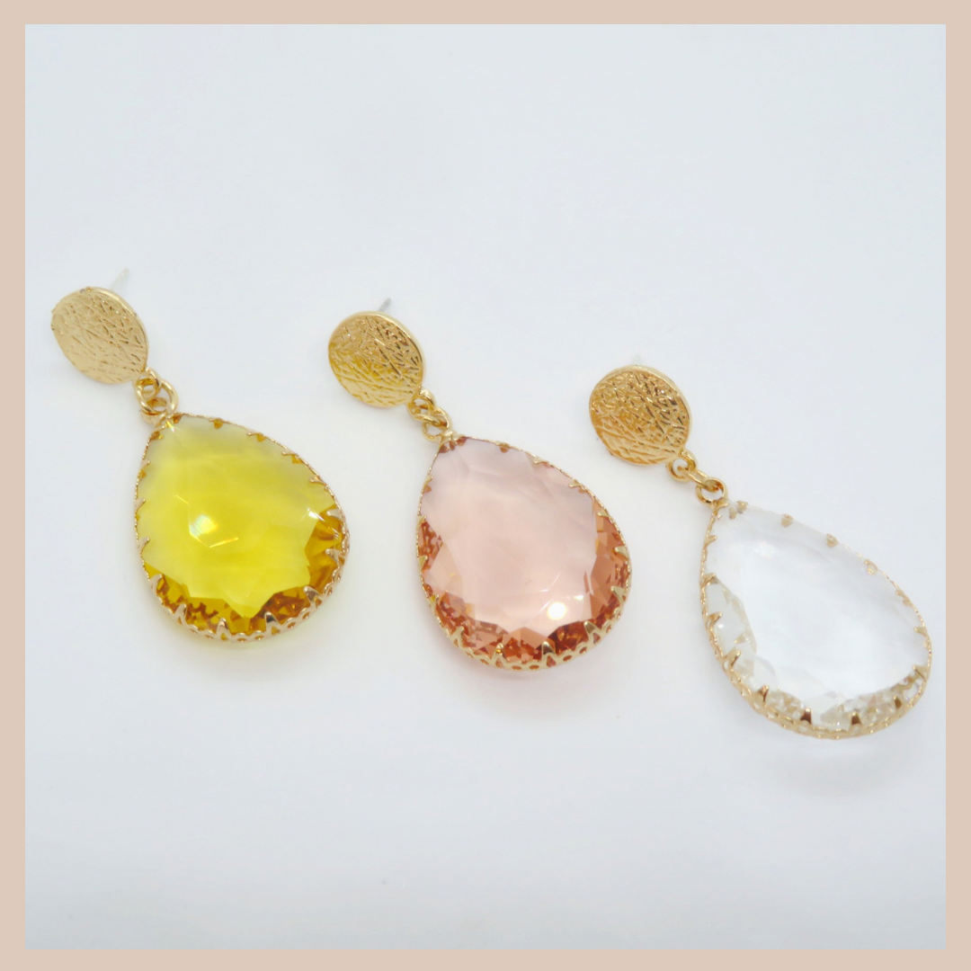 Acrylic Water Drop Earrings - Gold & Amber