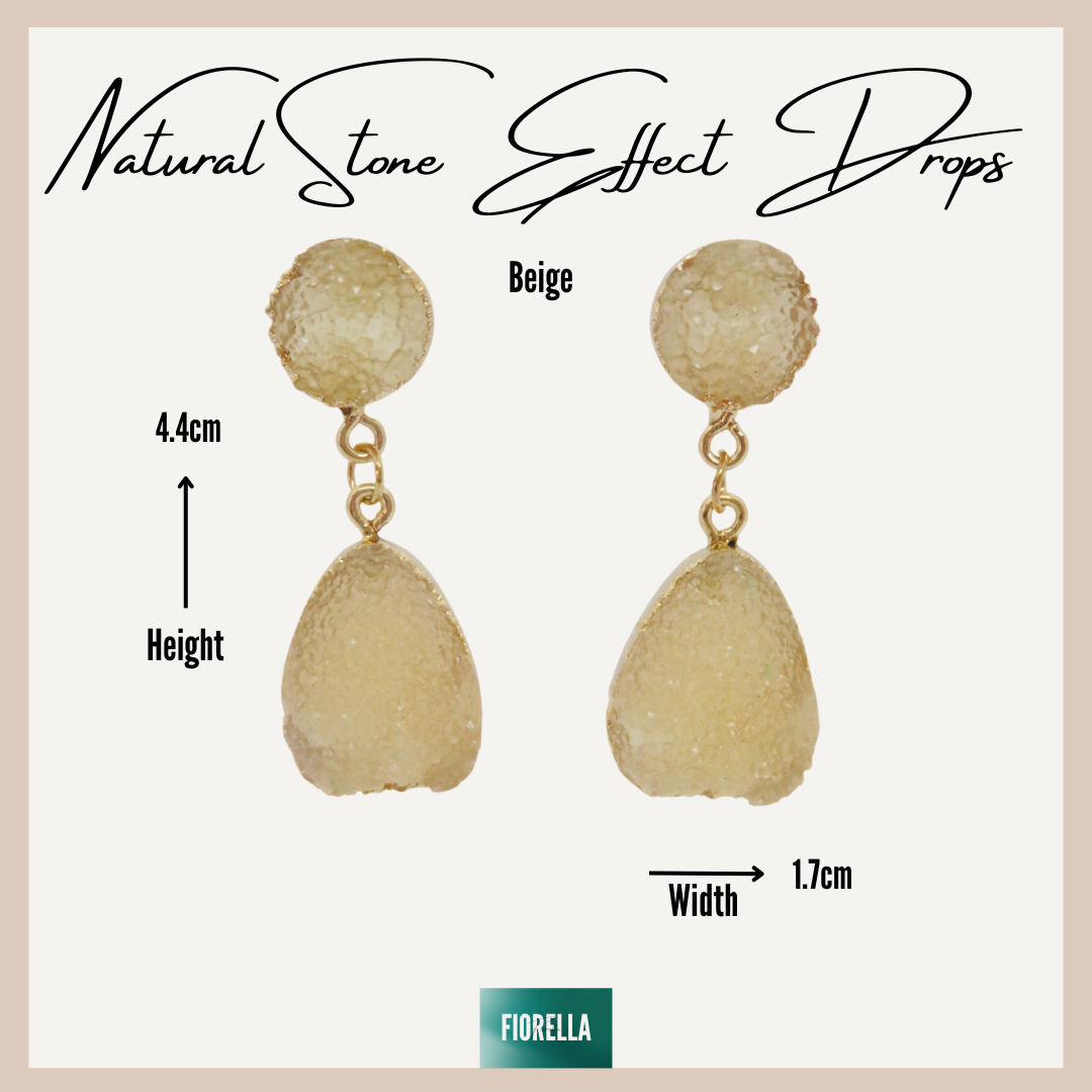 Natural Stone Effect Water Drop Small Earrings - Neutral Beige