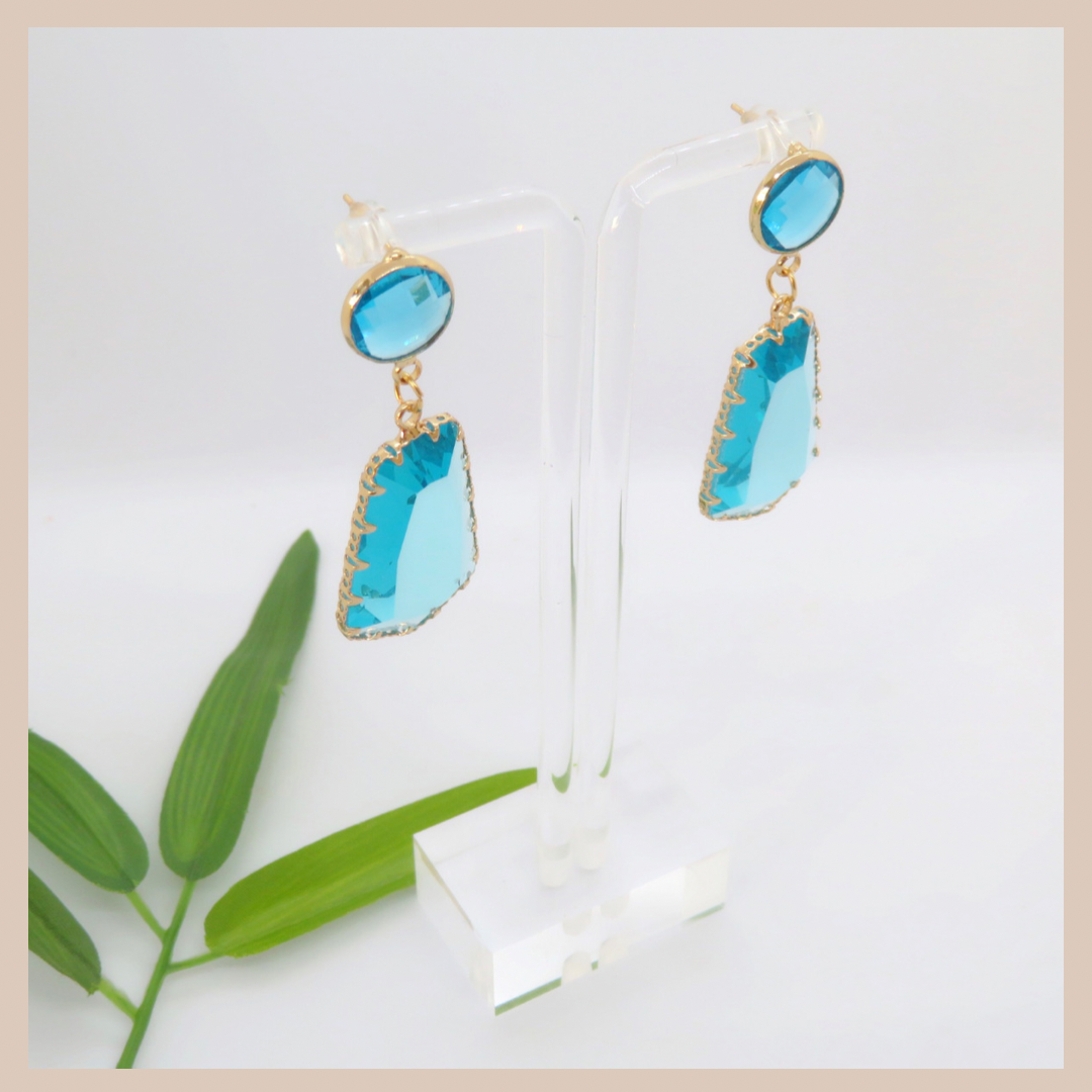 Acrylic Triangular Drop Earrings - Turquoise