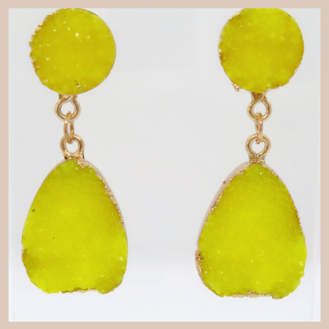 Natural Stone Effect Water Drop Small Earrings - Citrine Yellow