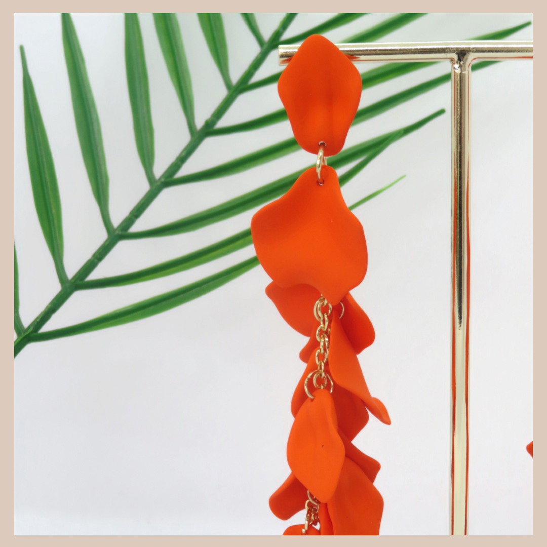 Acrylic Petal Tassel Drop Earrings - Orange