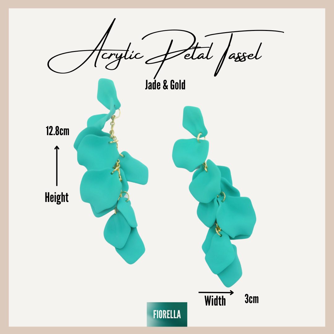 Acrylic Petal Tassel Drop Earrings - Jade