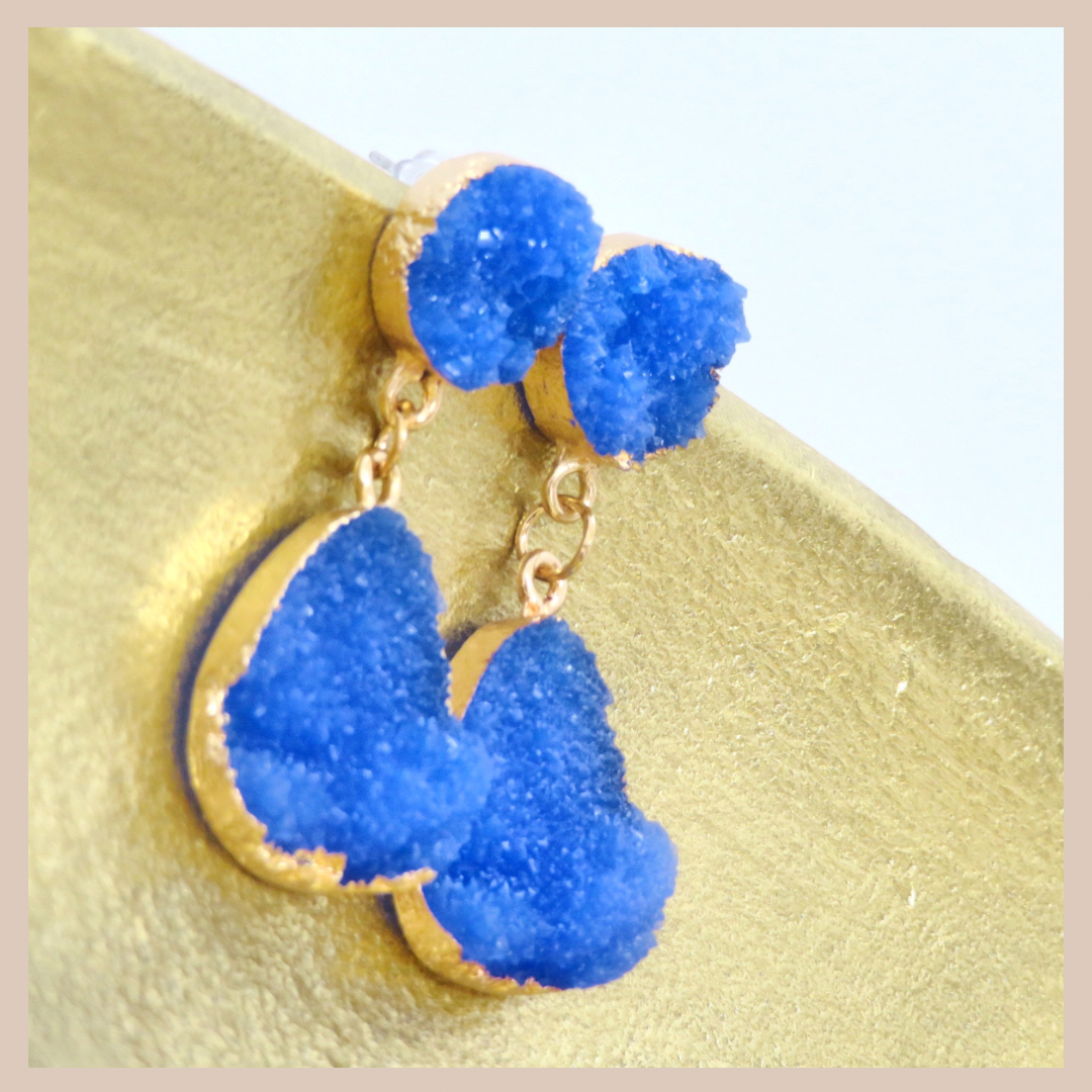 Natural Stone Effect Water Drop Small Earrings - Cobalt Blue