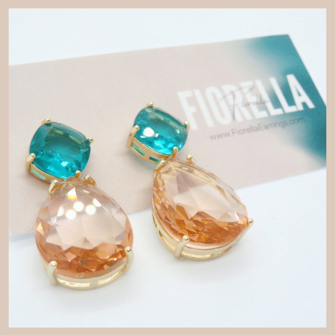 Premium Water Drop Medium Earrings - Blush & Sea Green