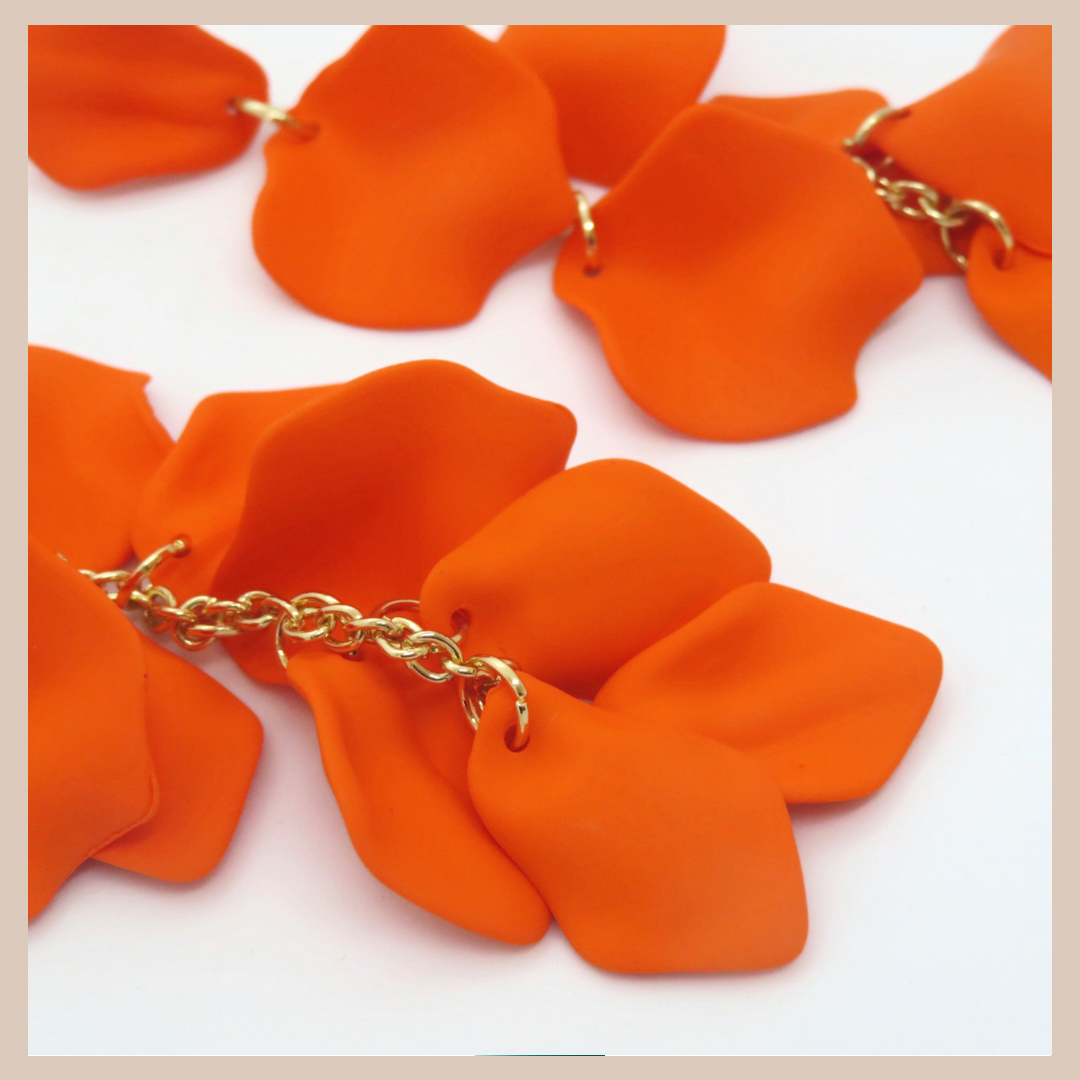 Acrylic Petal Tassel Drop Earrings - Orange