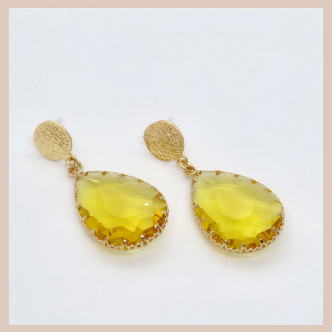 Acrylic Water Drop Earrings - Gold & Amber