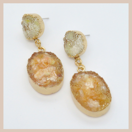 Natural Stone Effect Oval Drop Resin Earrings - Neutral