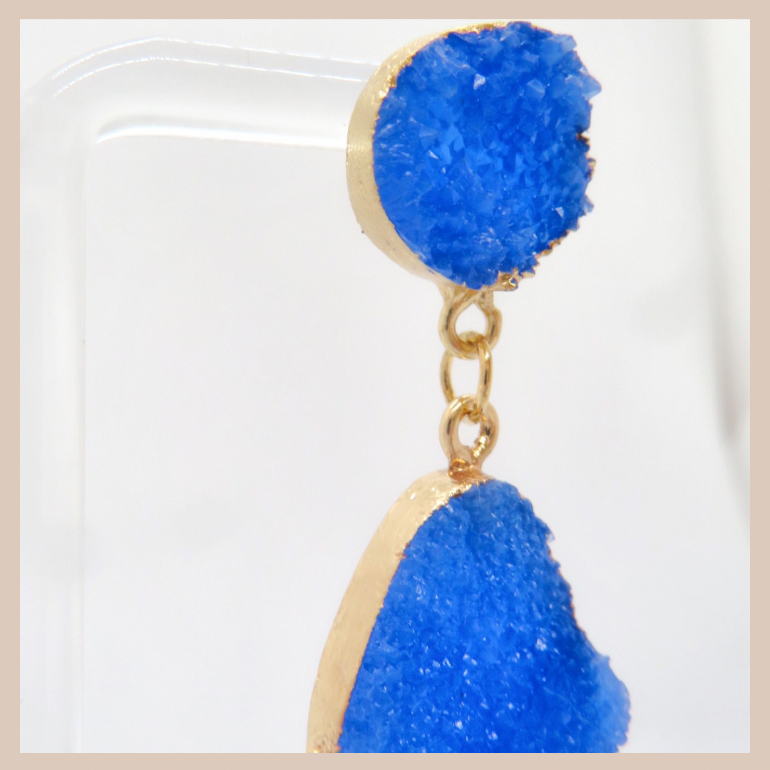 Natural Stone Effect Water Drop Small Earrings - Cobalt Blue