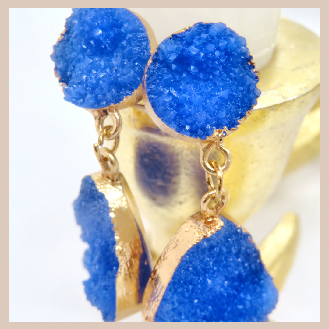 Natural Stone Effect Water Drop Small Earrings - Cobalt Blue