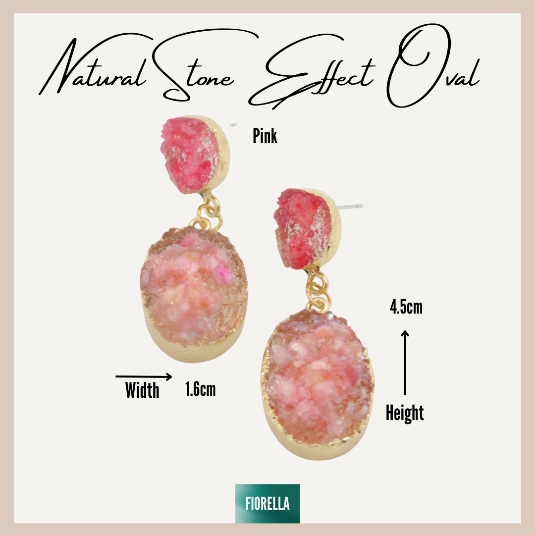 Natural Stone Effect Oval Drop Resin Earrings - Pink