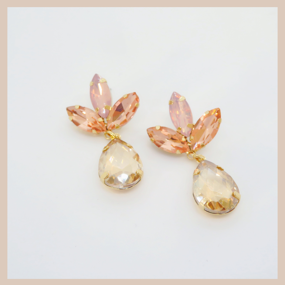 Tulip Water Drop Rhinestone Earrings - Blush & Champagne