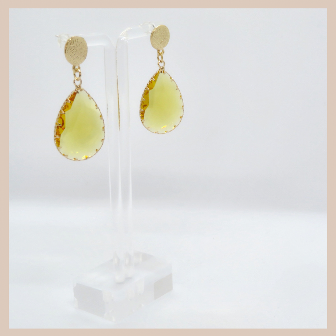 Acrylic Water Drop Earrings - Gold & Amber