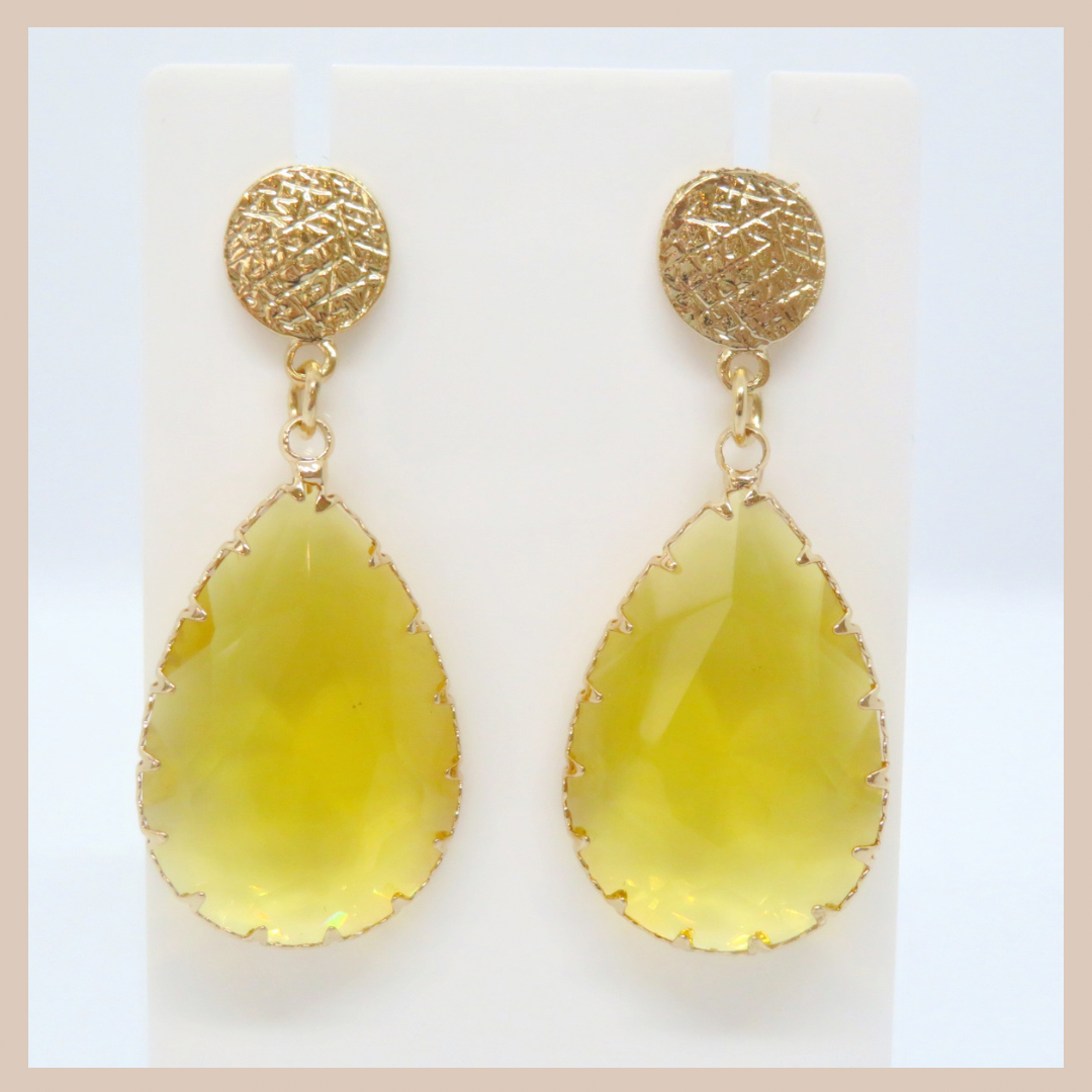 Acrylic Water Drop Earrings - Gold & Amber