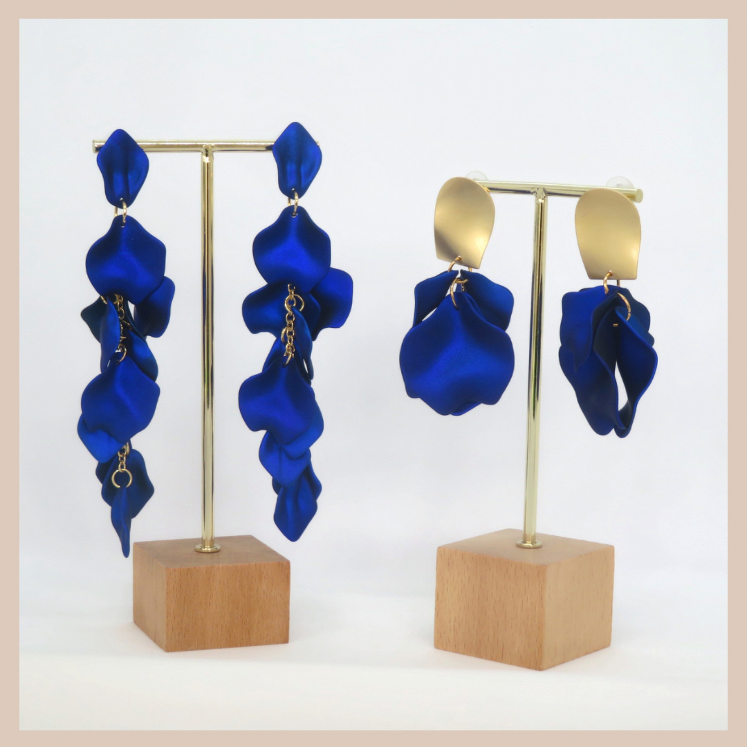 Acrylic Petal Short Drop Earrings - Sapphire Shimmer & Gold