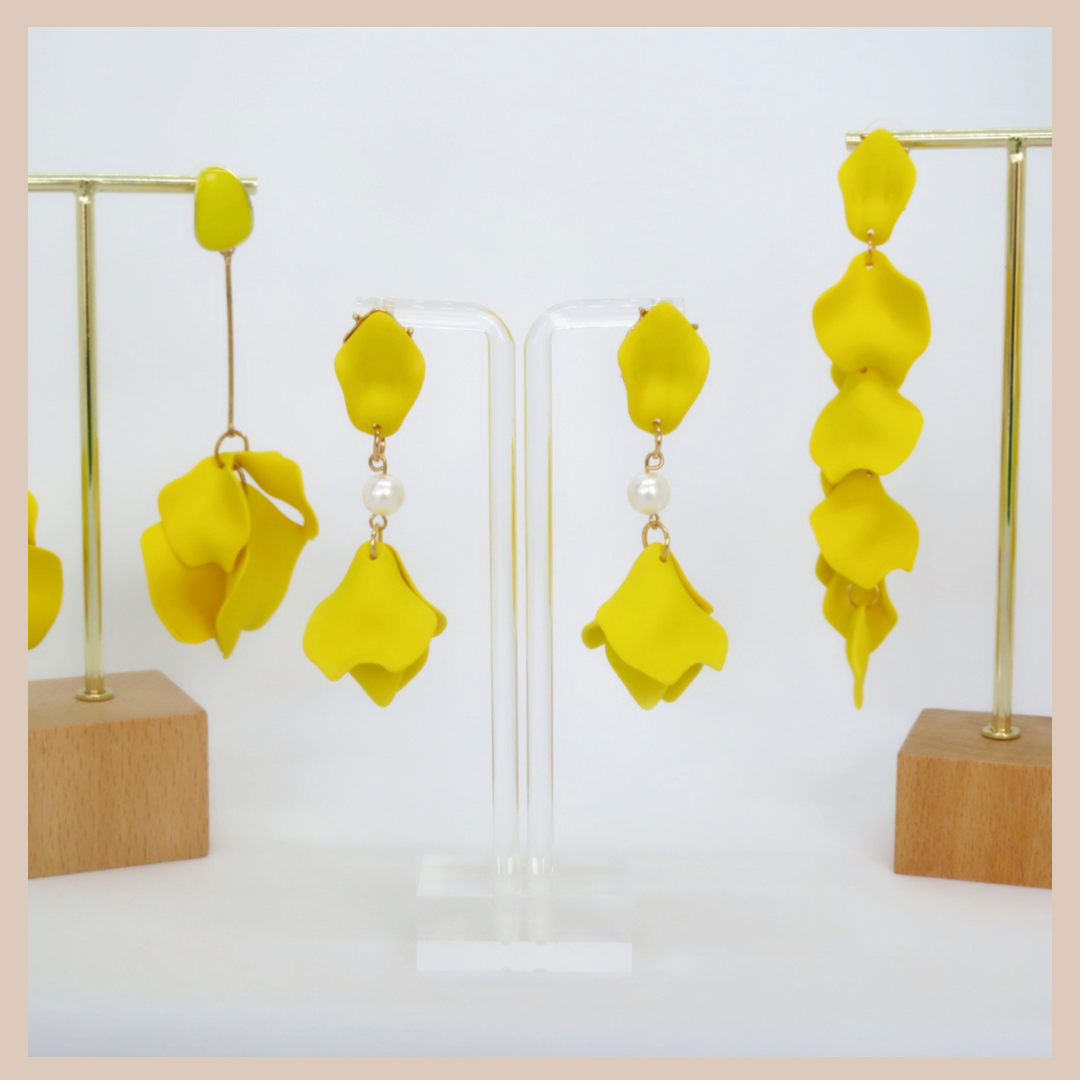 Acrylic Petal Tassel Drop Earrings - Yellow