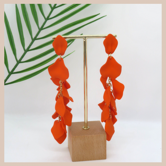 Acrylic Petal Tassel Drop Earrings - Orange