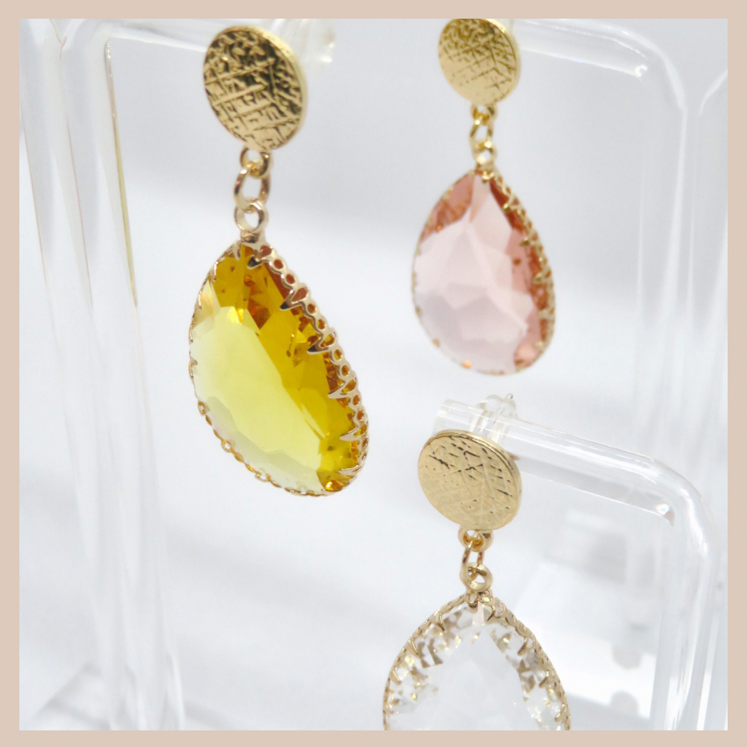 Acrylic Water Drop Earrings - Gold & Amber