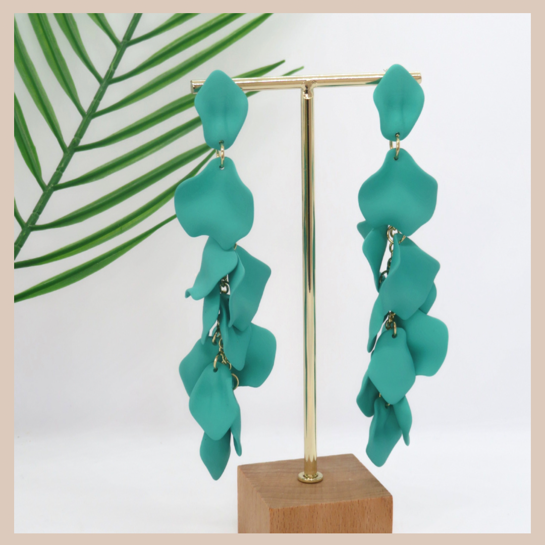 Acrylic Petal Tassel Drop Earrings - Jade