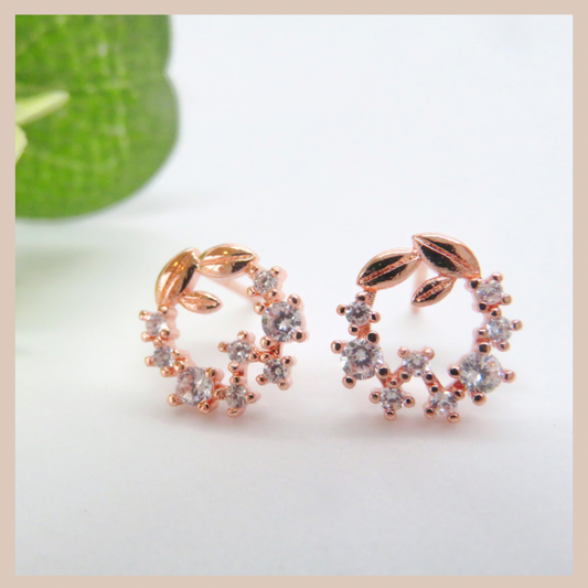 Wreath Stud Earrings - Rose Gold & Zircon