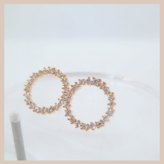 Premium Small Circle Zircon Earrings - Rose Gold