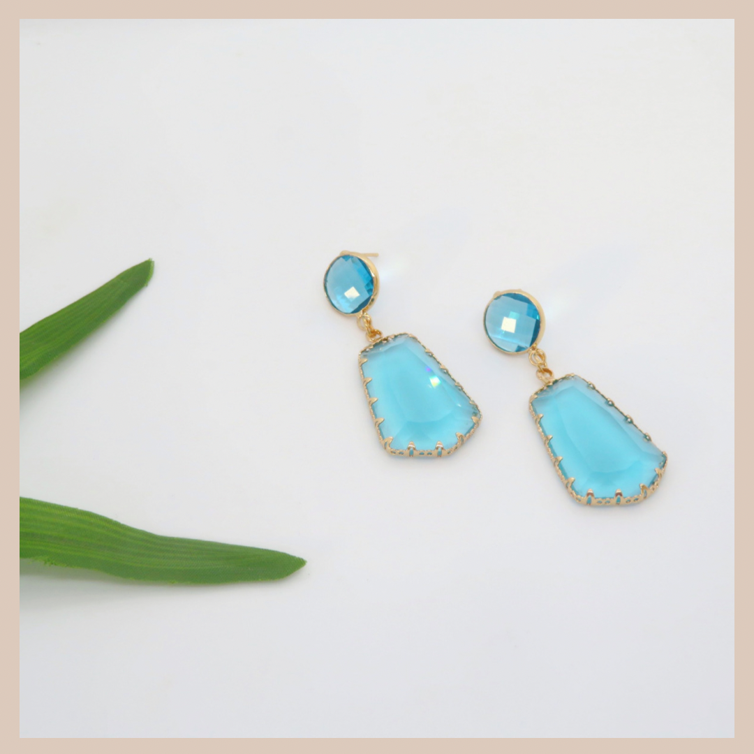 Acrylic Triangular Drop Earrings - Turquoise