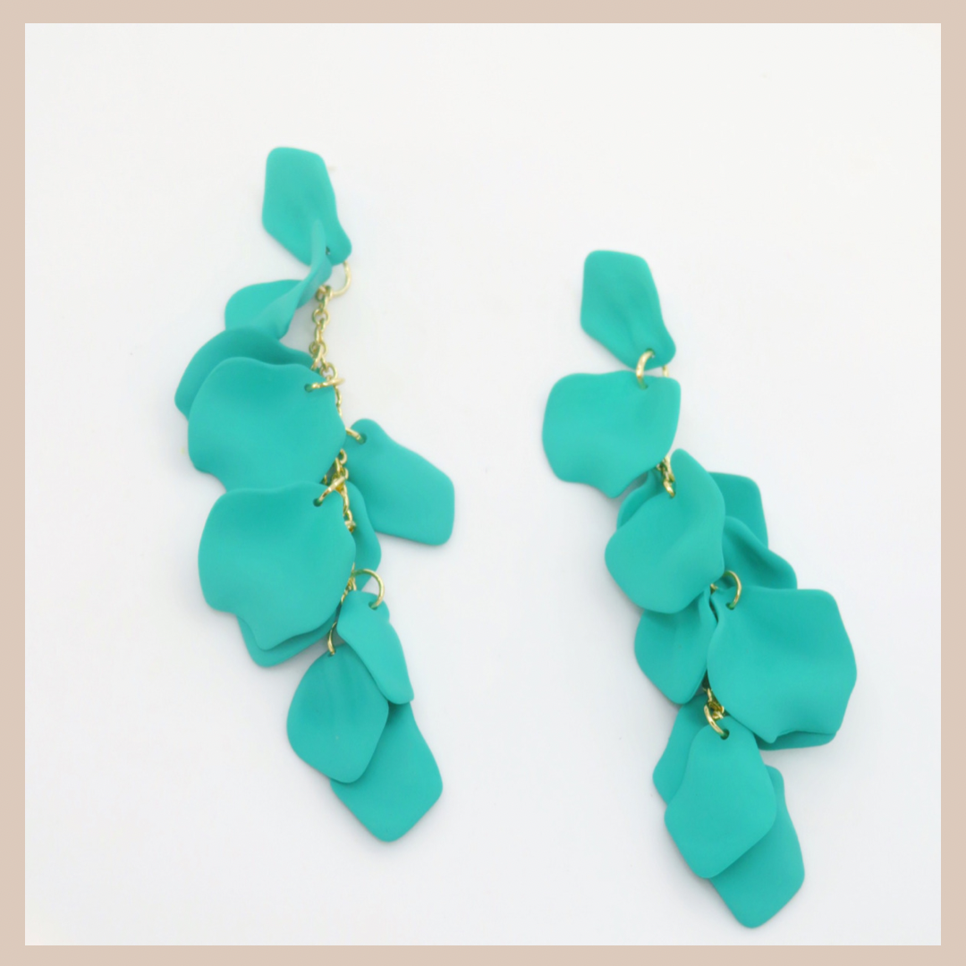 Acrylic Petal Tassel Drop Earrings - Jade