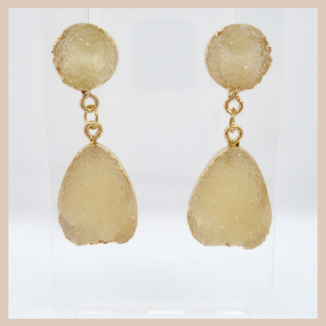 Natural Stone Effect Water Drop Small Earrings - Neutral Beige