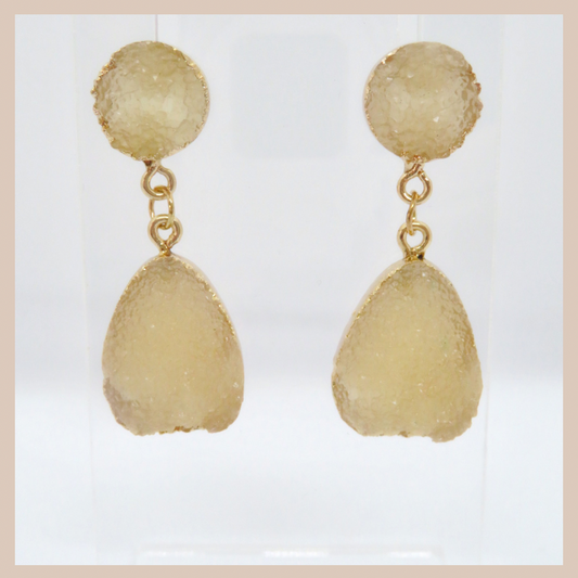 Natural Stone Effect Water Drop Small Earrings - Neutral Beige