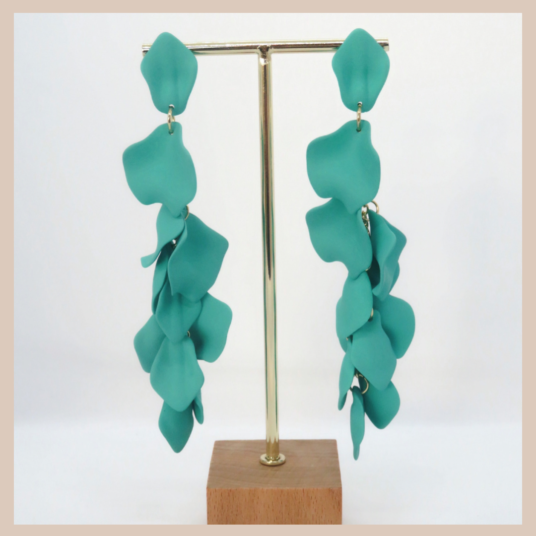 Acrylic Petal Tassel Drop Earrings - Jade