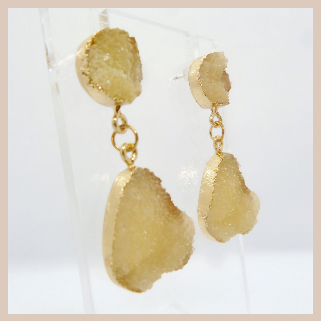 Natural Stone Effect Water Drop Small Earrings - Neutral Beige