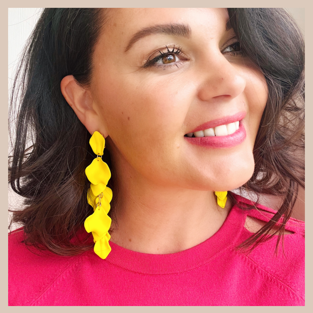 Acrylic Petal Tassel Drop Earrings - Yellow