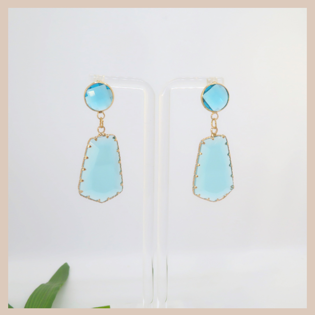 Acrylic Triangular Drop Earrings - Turquoise