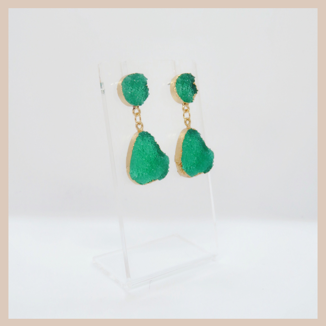 Natural Stone Effect Water Drop Small Earrings - Emerald Green