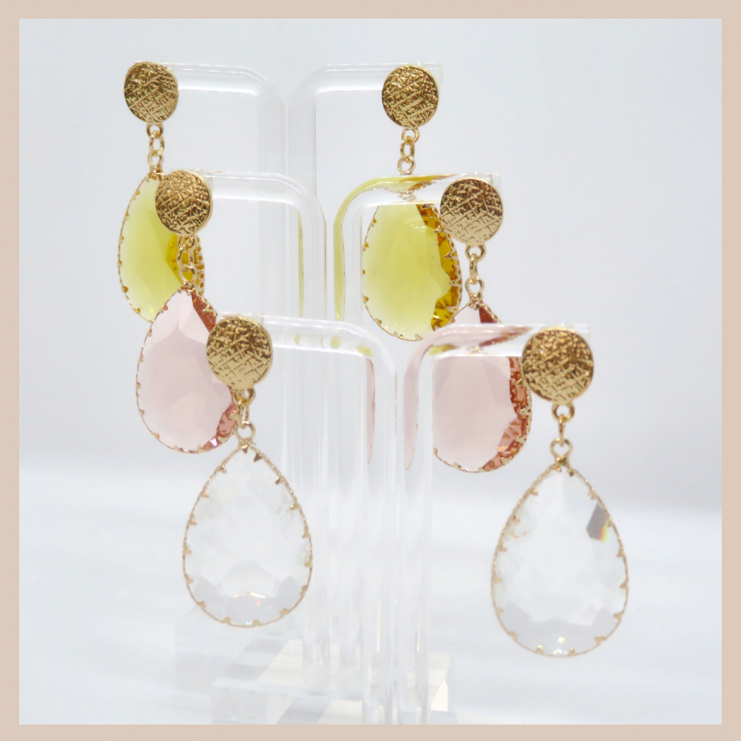 Acrylic Water Drop Earrings - Gold & Clear