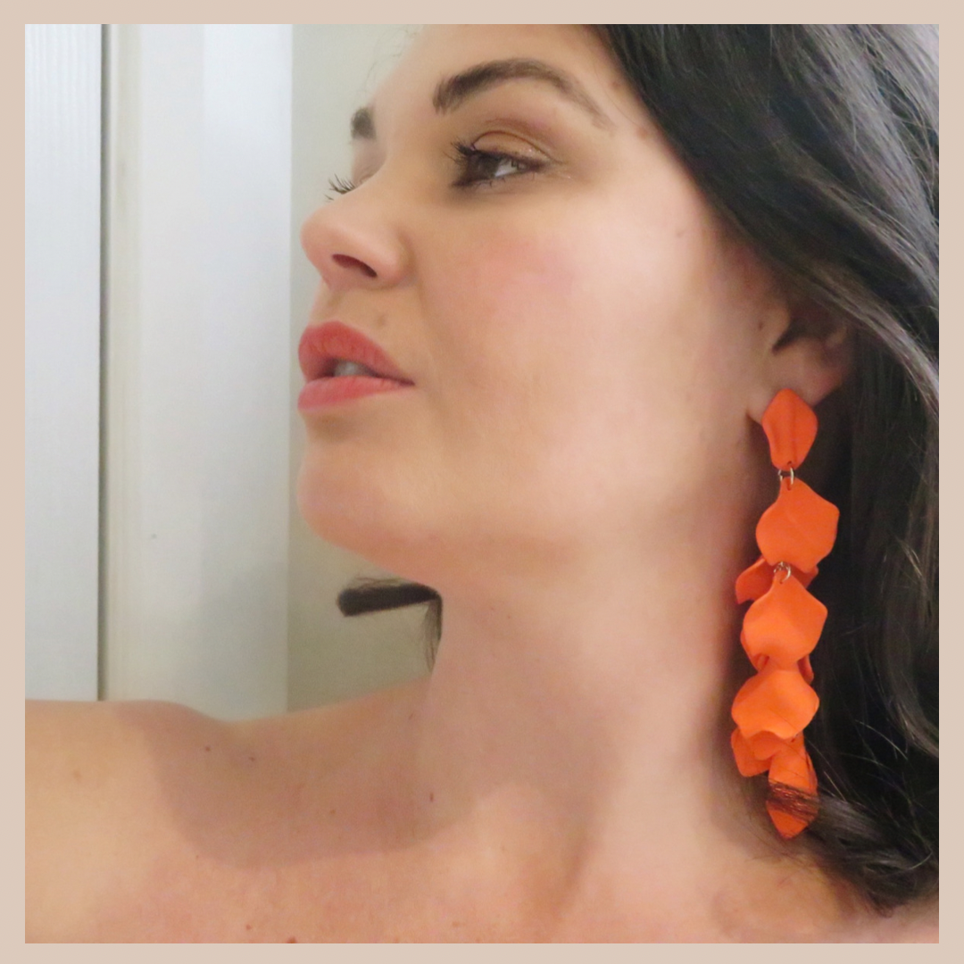 Acrylic Petal Tassel Drop Earrings - Orange