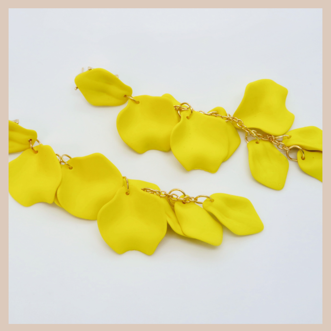 Acrylic Petal Tassel Drop Earrings - Yellow